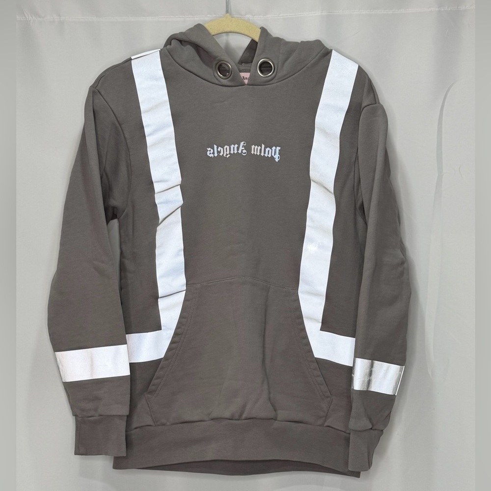 Palm Angels Gray Reflective Logo Hoodie Size Medium